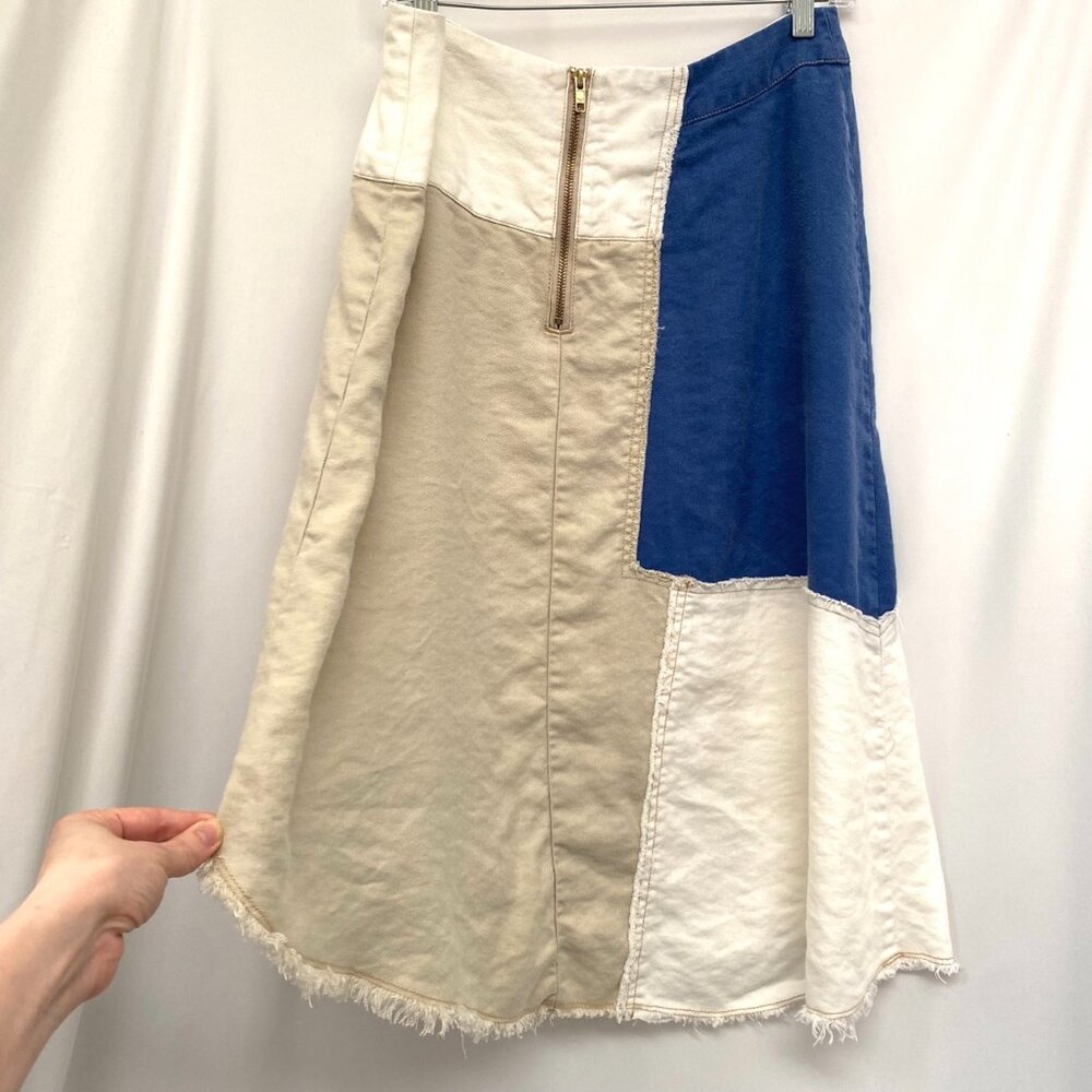 Holding Horses Patchwork Linen Blend Asymmetrical Skirt Sz 12 Lagom Cottagecore - Picture 2 of 16